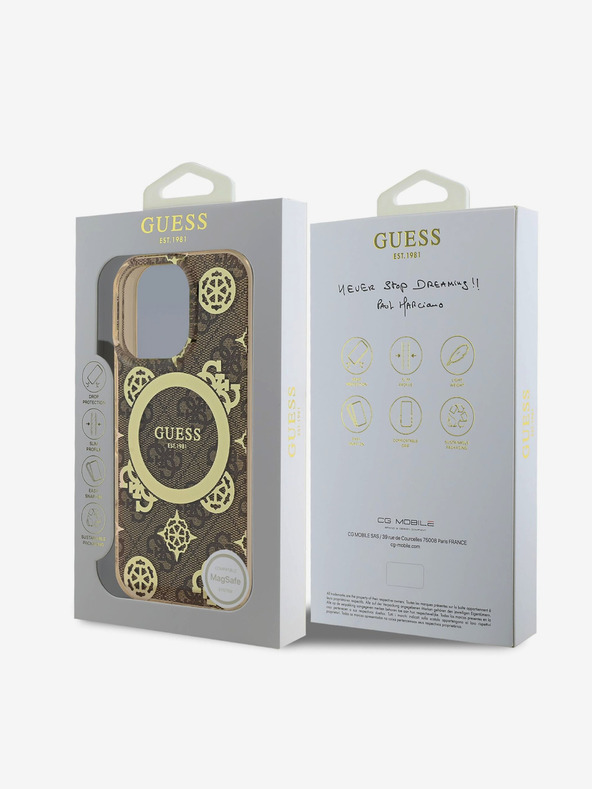 Guess Guess IML 4G Peony MagSafe πίσω κάλυμμα για iPhone 16 Pro Brown