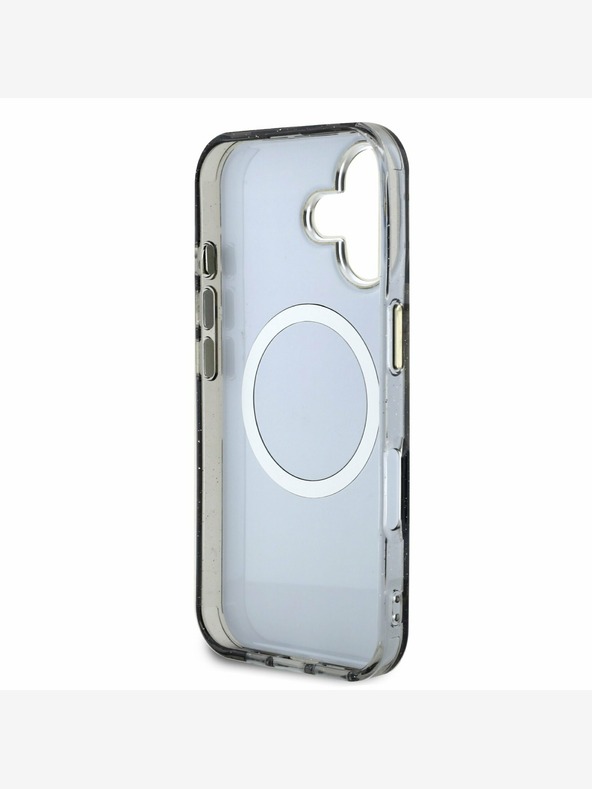Guess Guess IML Glitter Magnolia and Triangle Logo MagSafe Back Cover για iPhone 16 Μαύρο
