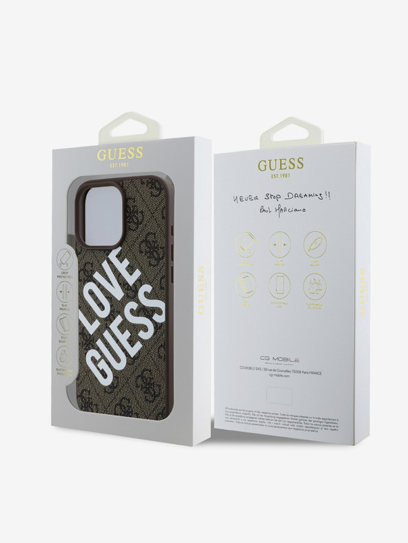 Guess Guess PU Leather 4G Big Love Logo MagSafe πίσω κάλυμμα για iPhone 16 Pro καφέ