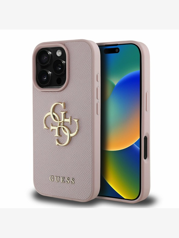 Guess Guess PU Grained 4G μεταλλικό κάλυμμα με λογότυπο για iPhone 16 Pro Max ροζ