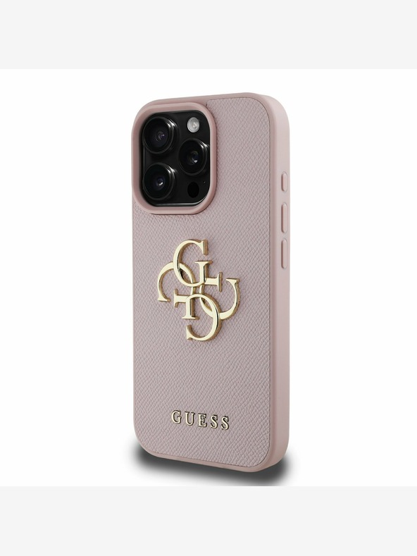 Guess Guess PU Grained 4G μεταλλικό κάλυμμα με λογότυπο για iPhone 16 Pro Max ροζ