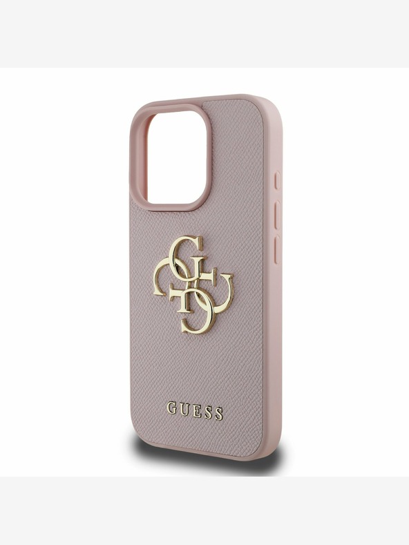 Guess Guess PU Grained 4G μεταλλικό κάλυμμα με λογότυπο για iPhone 16 Pro Max ροζ