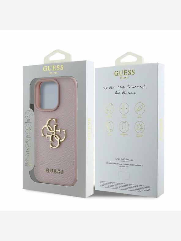 Guess Guess PU Grained 4G μεταλλικό κάλυμμα με λογότυπο για iPhone 16 Pro Max ροζ