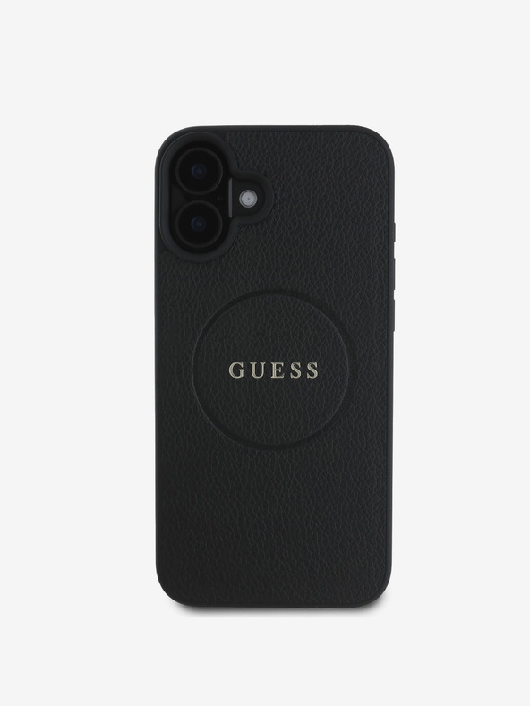 Guess Guess PU σαγρέ κλασσικό λογότυπο MagSafe Back Cover για iPhone 16 Plus Μαύρο