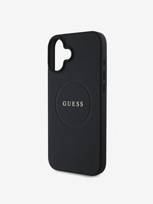 Guess Guess PU σαγρέ κλασσικό λογότυπο MagSafe Back Cover για iPhone 16 Plus Μαύρο