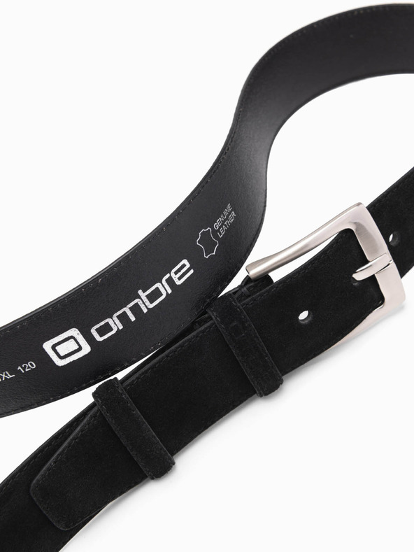 Ombre Clothing Ανδρική μονόχρωμη ζώνη από φυσικό σουέτ μαύρο Ombre Clothing