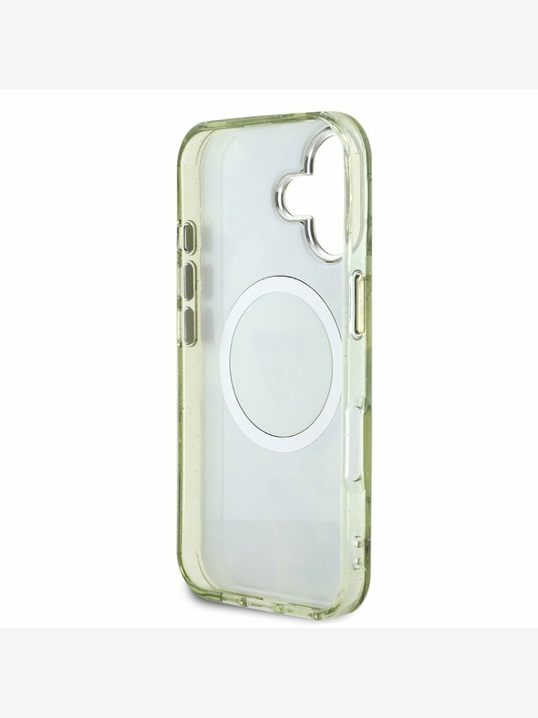 Guess Guess IML Glitter Magnolia και Triangle Logo MagSafe Back Cover για iPhone 16 Πράσινο
