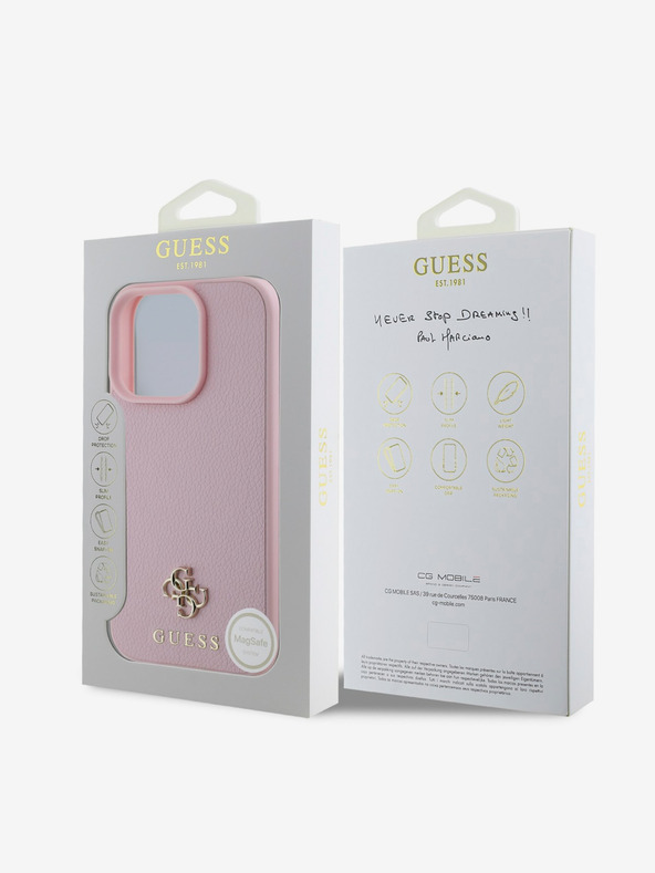 Guess Guess PU Grained 4G Μικρό μεταλλικό λογότυπο MagSafe Back Cover για iPhone 16 Pro Max Ροζ