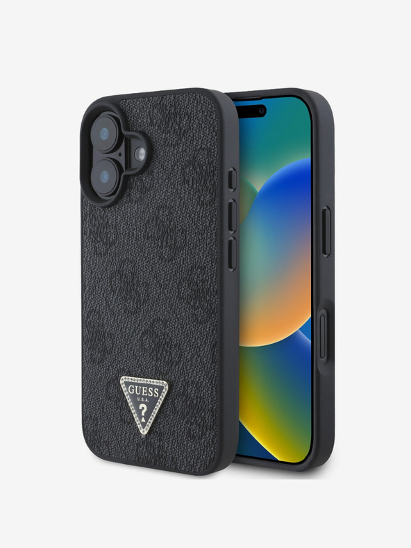 Guess Guess PU 4G Τρίγωνο με μεταλλικό λογότυπο για iPhone 16 Μαύρο