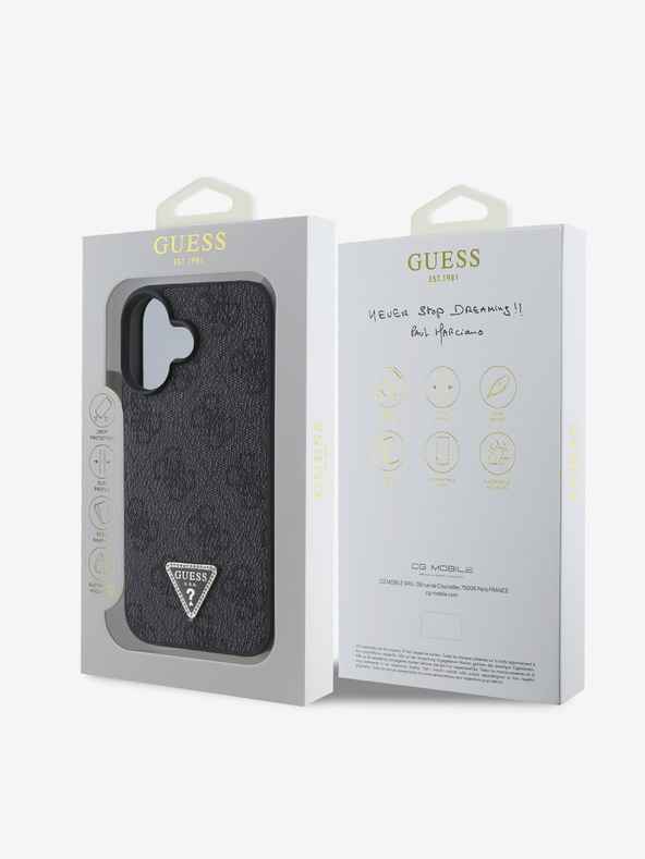 Guess Guess PU 4G Τρίγωνο με μεταλλικό λογότυπο για iPhone 16 Μαύρο