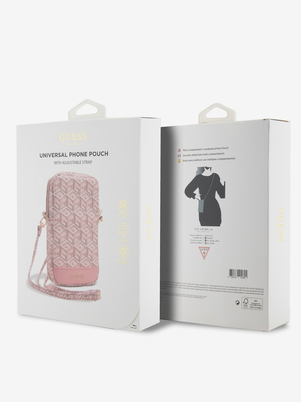 Guess Guess PU G Cube τσάντα τηλεφώνου με φερμουάρ ροζ