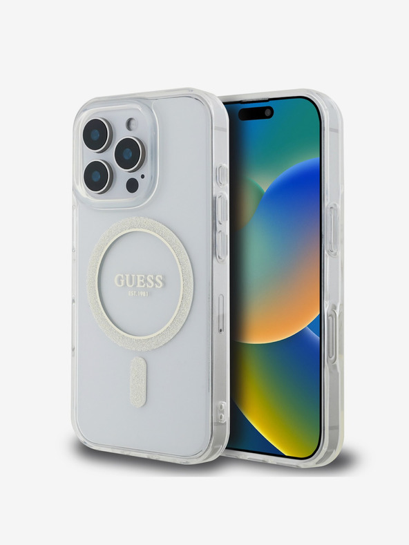 Guess Guess IML Glitter Ring MagSafe Back Cover για iPhone 16 Pro Διαφανές