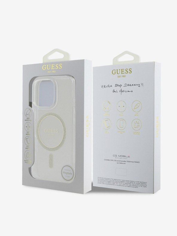 Guess Guess IML Glitter Ring MagSafe Back Cover για iPhone 16 Pro Διαφανές