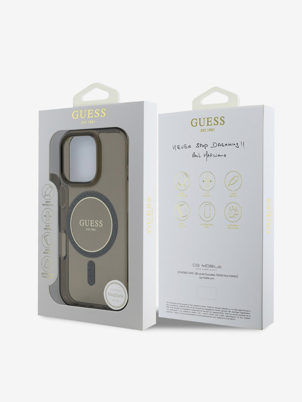 Guess Guess IML Glitter Ring MagSafe Back Cover για iPhone 16 Pro Max Μαύρο