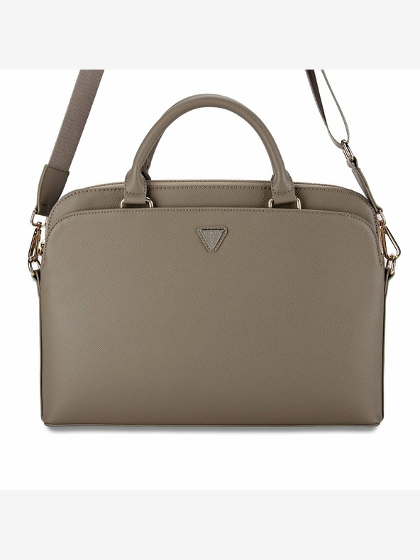 Guess Guess PU σαγρέ τριγωνική τσάντα σημειώσεων με λογότυπο 15/16" καφέ