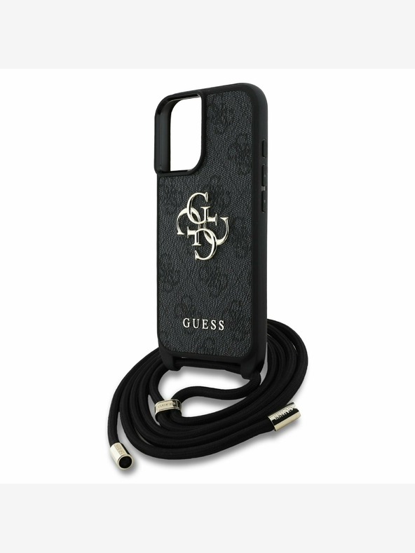 Guess Guess PU 4G Μεταλλικό λογότυπο Crossbody Strap πίσω κάλυμμα για iPhone 16 Μαύρο
