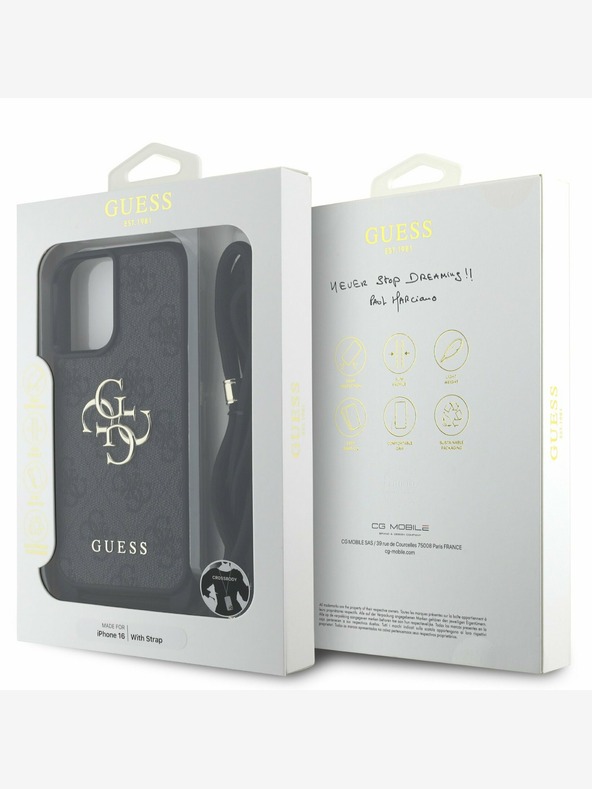 Guess Guess PU 4G Μεταλλικό λογότυπο Crossbody Strap πίσω κάλυμμα για iPhone 16 Μαύρο