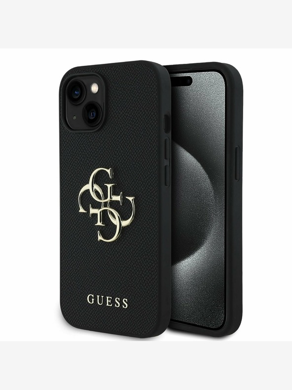 Guess Guess PU Grained 4G μεταλλικό λογότυπο κάλυμμα πλάτης για iPhone 14 μαύρο
