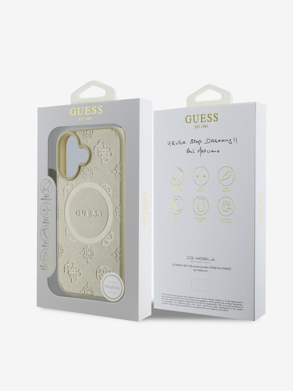 Guess Guess Saffiano Peony Stamp MagSafe Back Cover για iPhone 16 Gold