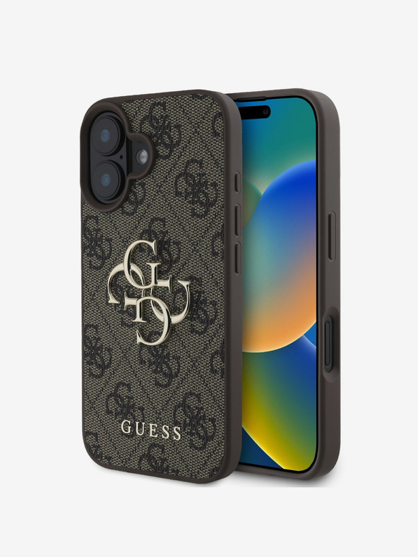 Guess Guess PU 4G μεταλλικό λογότυπο πίσω κάλυμμα για iPhone 16 καφέ