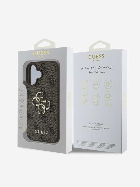 Guess Guess PU 4G μεταλλικό λογότυπο πίσω κάλυμμα για iPhone 16 καφέ