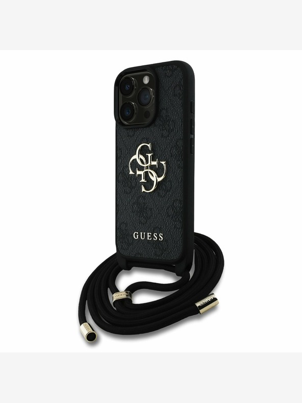 Guess Guess PU 4G Μεταλλικό λογότυπο Crossbody Strap Back Cover για iPhone 15 Pro Max Μαύρο