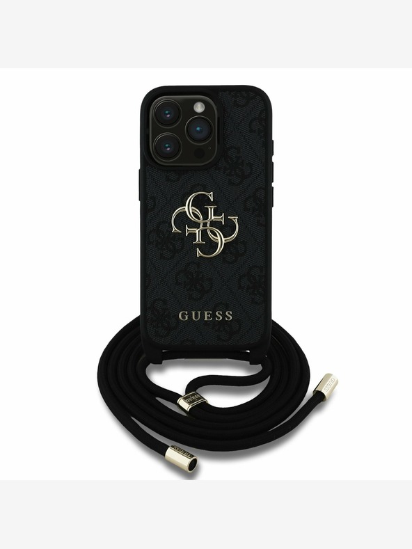 Guess Guess PU 4G Μεταλλικό λογότυπο Crossbody Strap Back Cover για iPhone 15 Pro Max Μαύρο