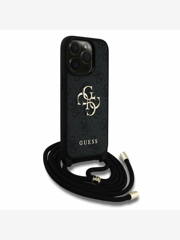 Guess Guess PU 4G Μεταλλικό λογότυπο Crossbody Strap Back Cover για iPhone 15 Pro Max Μαύρο