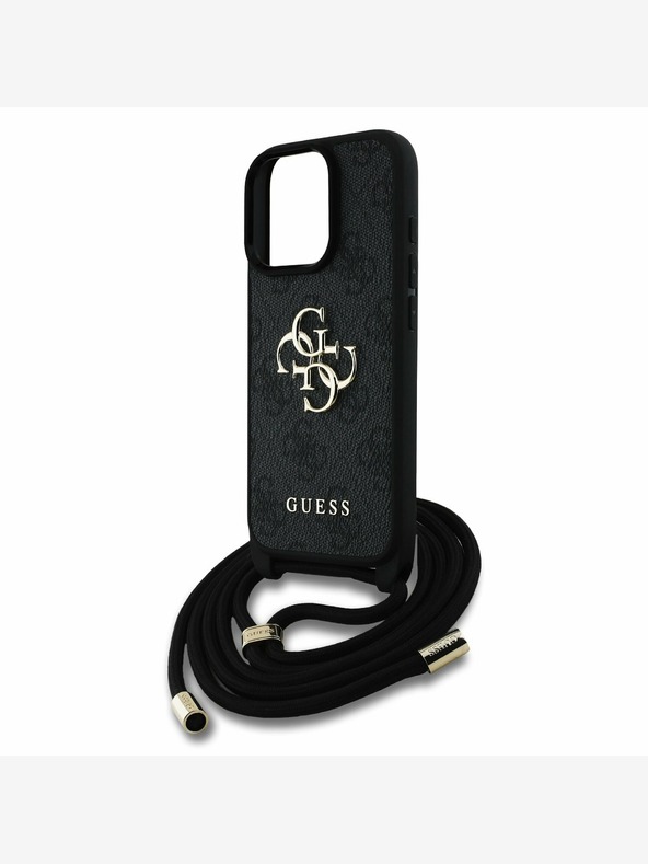 Guess Guess PU 4G Μεταλλικό λογότυπο Crossbody Strap Back Cover για iPhone 15 Pro Max Μαύρο