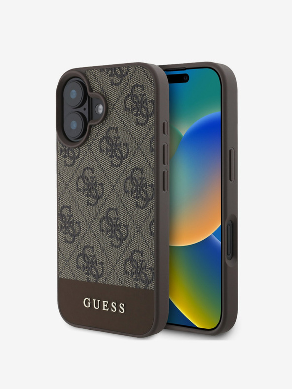 Guess Guess PU 4G ριγέ κάλυμμα πλάτης για iPhone 16 καφέ