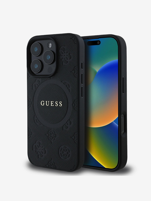 Guess Guess Saffiano Peony Stamp MagSafe Back Cover για iPhone 16 Pro Μαύρο