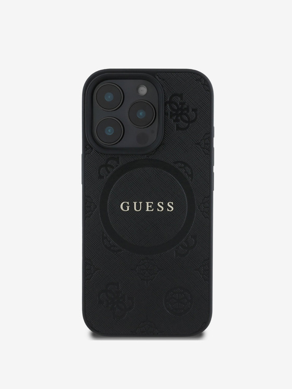 Guess Guess Saffiano Peony Stamp MagSafe Back Cover για iPhone 16 Pro Μαύρο