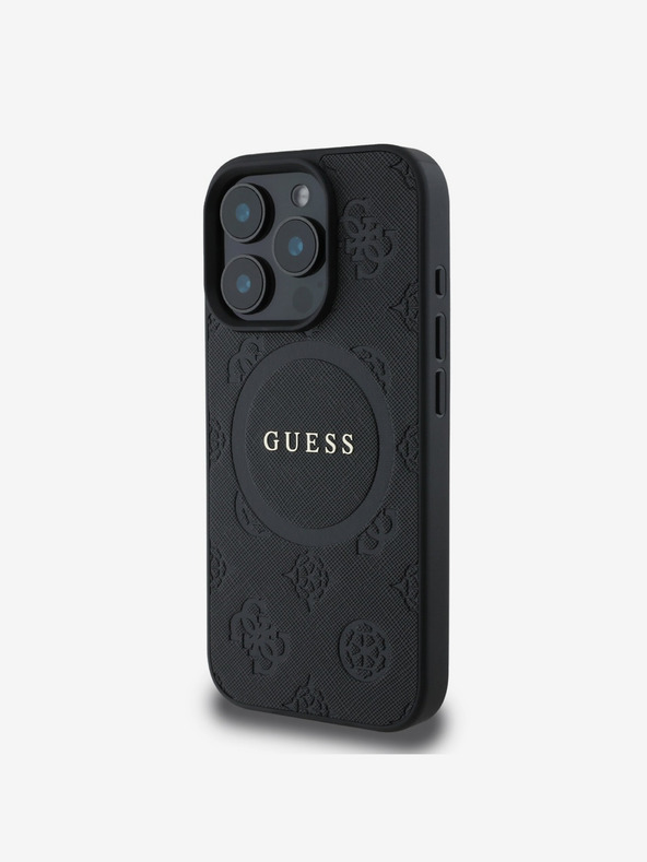 Guess Guess Saffiano Peony Stamp MagSafe Back Cover για iPhone 16 Pro Μαύρο