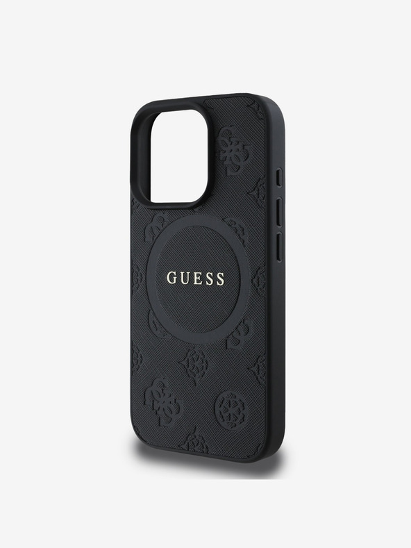 Guess Guess Saffiano Peony Stamp MagSafe Back Cover για iPhone 16 Pro Μαύρο
