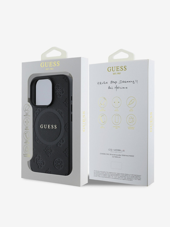 Guess Guess Saffiano Peony Stamp MagSafe Back Cover για iPhone 16 Pro Μαύρο
