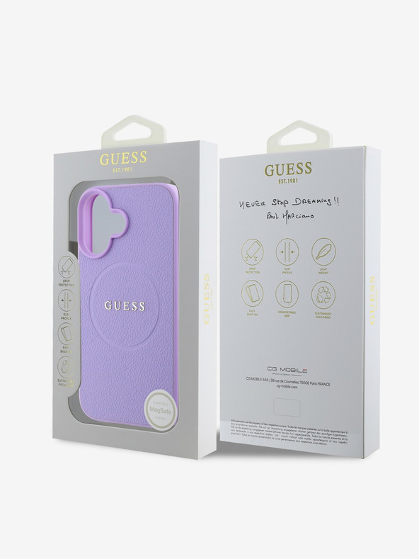 Guess Guess PU σαγρέ κλασικό λογότυπο MagSafe πίσω κάλυμμα για iPhone 16 μοβ