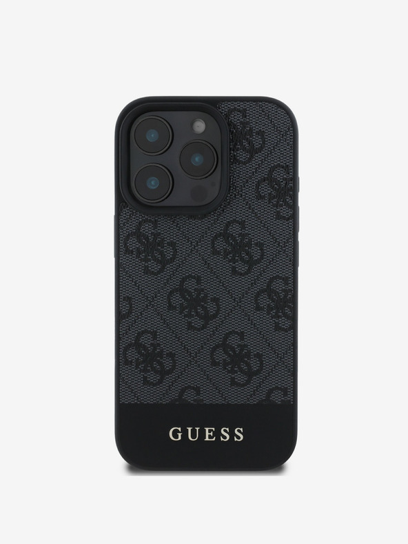 Guess Guess PU 4G Κάλυμμα πλάτης με λωρίδες για iPhone 16 Pro Γκρι