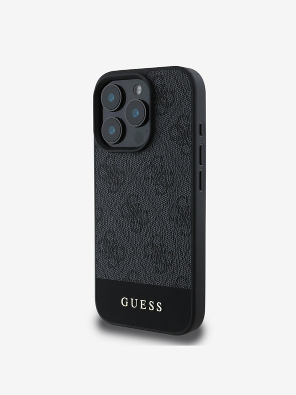 Guess Guess PU 4G Κάλυμμα πλάτης με λωρίδες για iPhone 16 Pro Γκρι