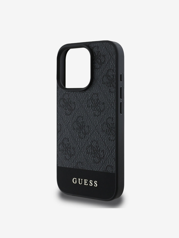 Guess Guess PU 4G Κάλυμμα πλάτης με λωρίδες για iPhone 16 Pro Γκρι