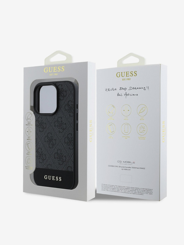 Guess Guess PU 4G Κάλυμμα πλάτης με λωρίδες για iPhone 16 Pro Γκρι