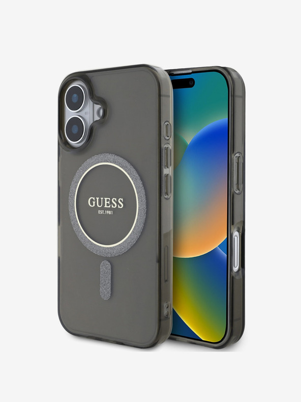 Guess Guess IML Glitter Ring MagSafe Back Cover για iPhone 16 Μαύρο
