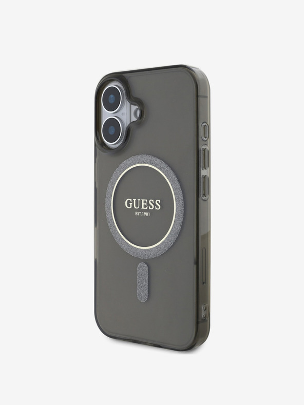 Guess Guess IML Glitter Ring MagSafe Back Cover για iPhone 16 Μαύρο
