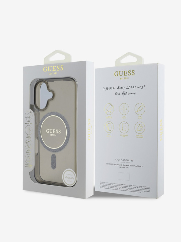 Guess Guess IML Glitter Ring MagSafe Back Cover για iPhone 16 Μαύρο