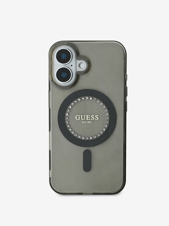 Guess Guess IML Rhinestones Ring MagSafe Back Cover για iPhone 16 Μαύρο