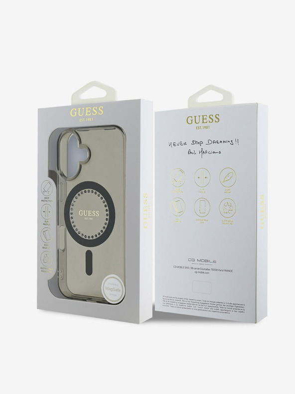 Guess Guess IML Rhinestones Ring MagSafe Back Cover για iPhone 16 Μαύρο