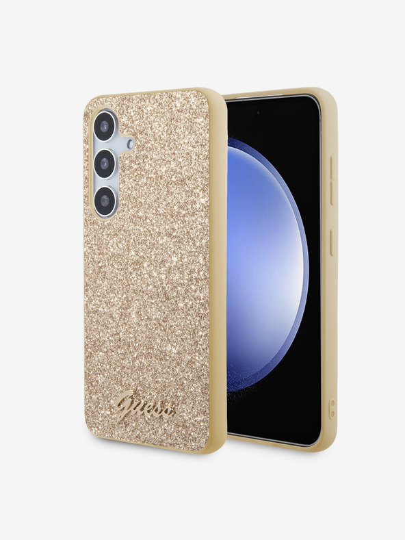 Guess Guess Κάλυμμα PC/TPU με μεταλλικό λογότυπο και νιφάδες γκλίτερ για Samsung Galaxy S24+ Χρυσό