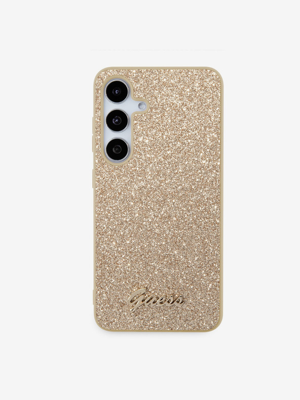 Guess Guess Κάλυμμα PC/TPU με μεταλλικό λογότυπο και νιφάδες γκλίτερ για Samsung Galaxy S24+ Χρυσό
