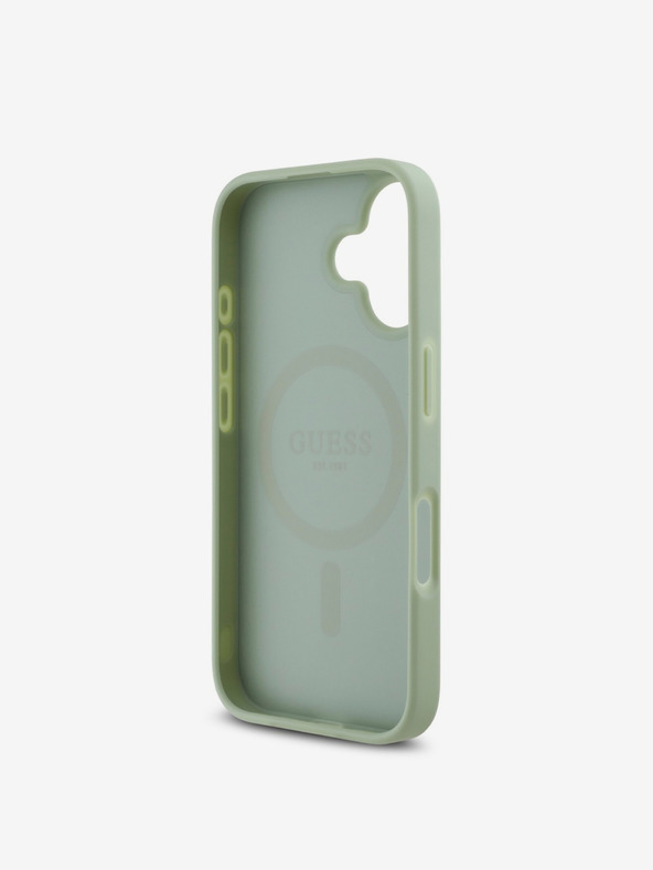 Guess Guess PU σαγρέ κλασικό λογότυπο με λογότυπο MagSafe Back Cover για iPhone 16 Πράσινο