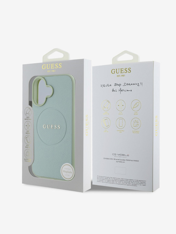 Guess Guess PU σαγρέ κλασικό λογότυπο με λογότυπο MagSafe Back Cover για iPhone 16 Πράσινο