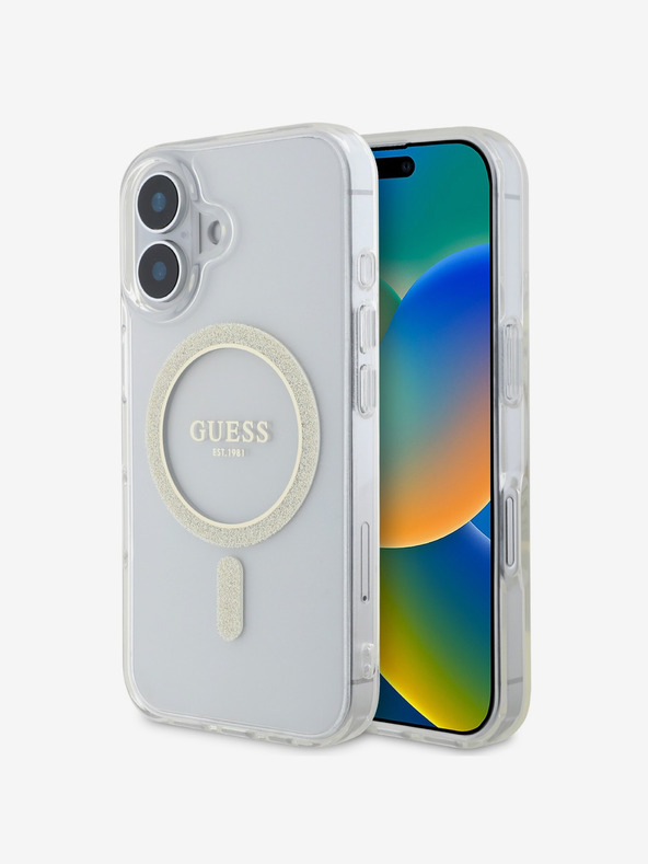 Guess Guess IML Glitter Ring MagSafe Back Cover για iPhone 16 Διαφανές